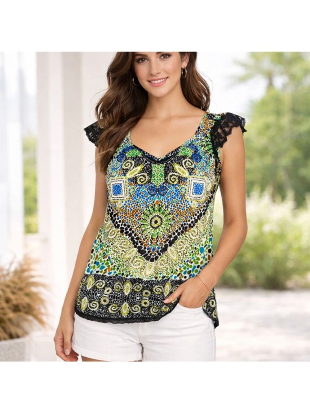 Forbidden Los Angeles Shirt Blouse Womens S Sleeveless Top Multicolor Mosaic Lac